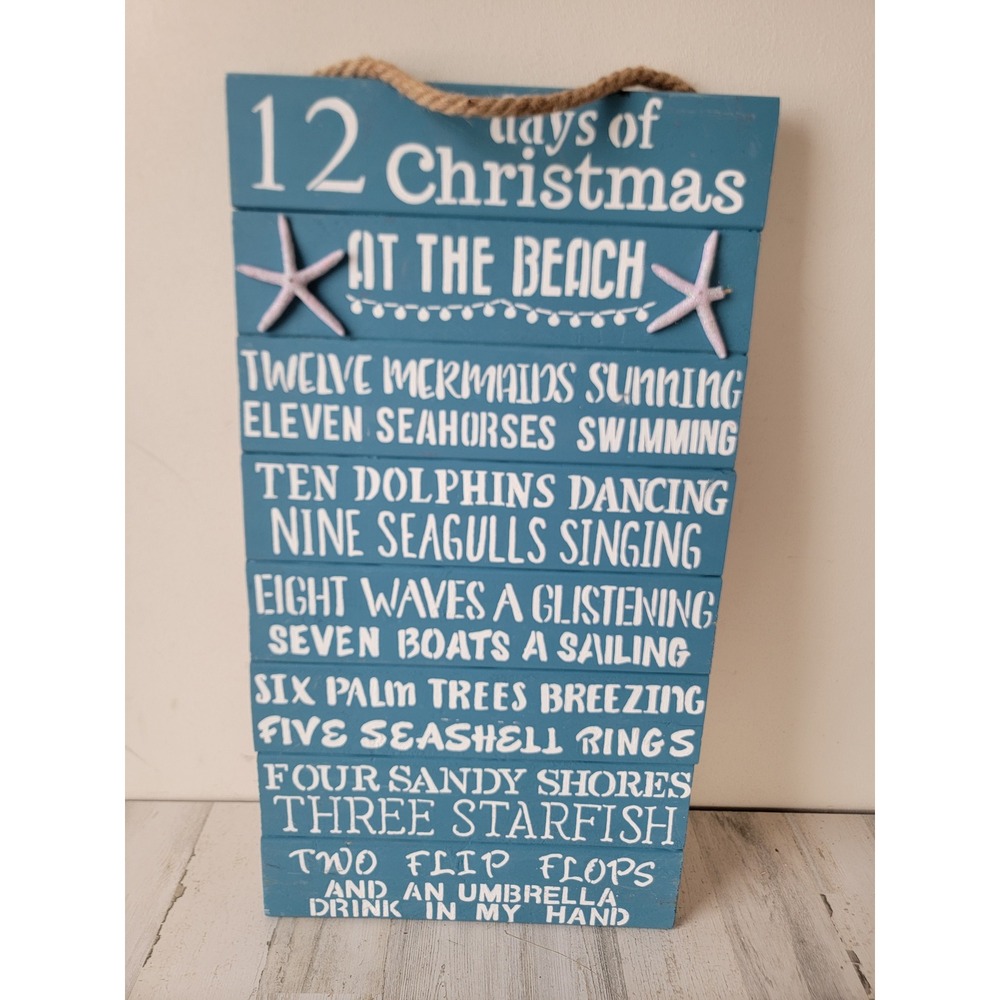 12 Days of Xmas at the beach large wooden hanging sign ocean starfish‎